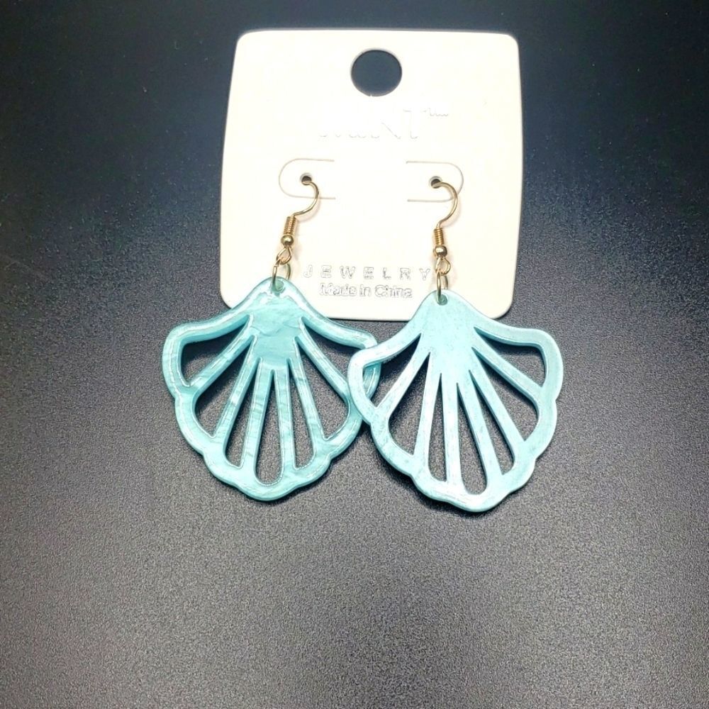 Aqua color Turquoise seashell earrings boho jewelry